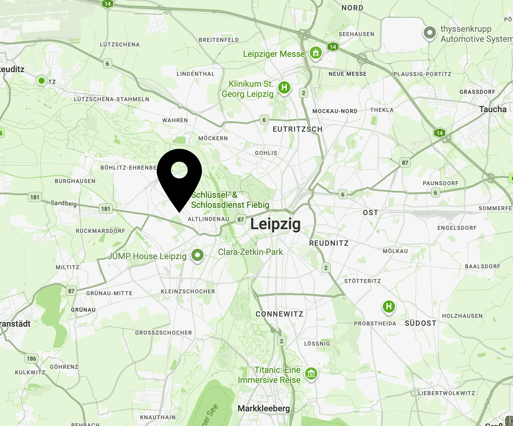 Standort Schlüsseldienst & Schlossdienst Fiebig Geschäft in Leipzig auf Karte